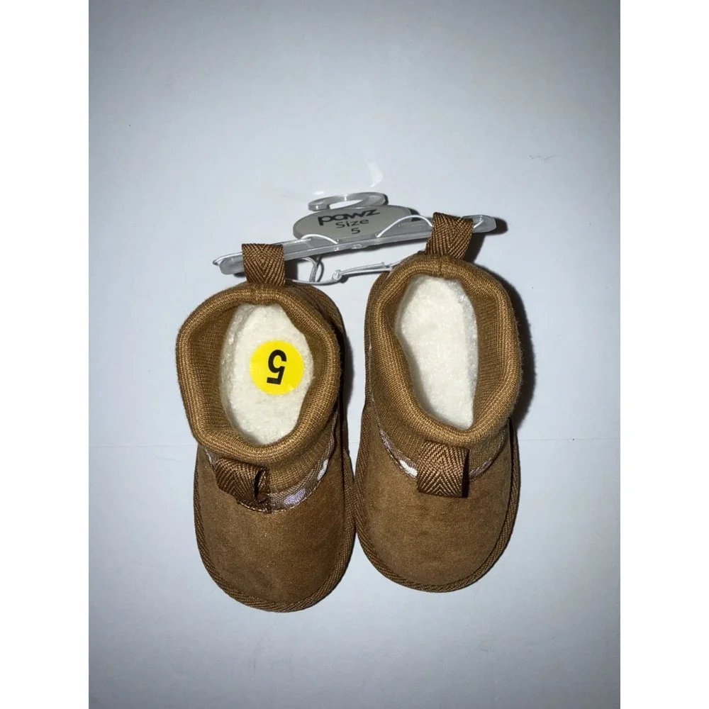 Pawz Baby Boots 5 Brown Sherpa Lined Cozy Slip On Heart Winter Snow Girls NWT